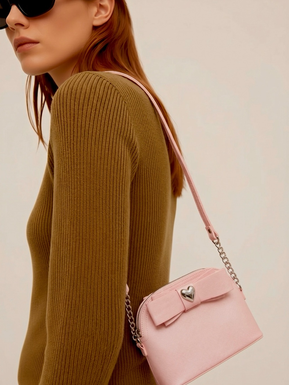 SALE Betsey Johnson Pink Bow Crossbody with Silver Heart Accent
